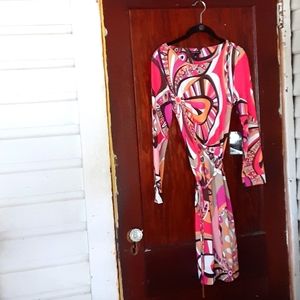 Etcetera NWT abstract print dress with belt sz 2